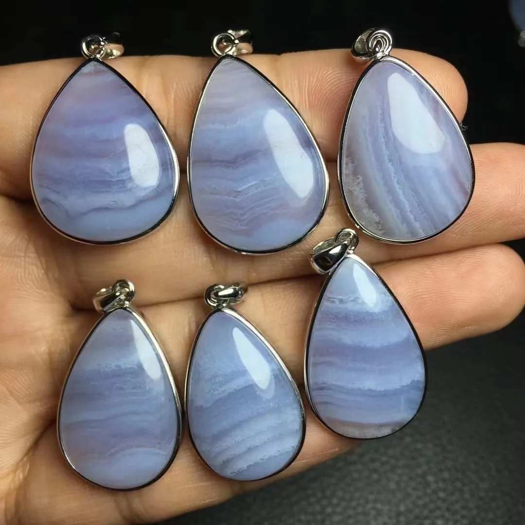 Серебряная Пряжка 925 пробы с натуральным голубым кружевом агатовый кристалл в