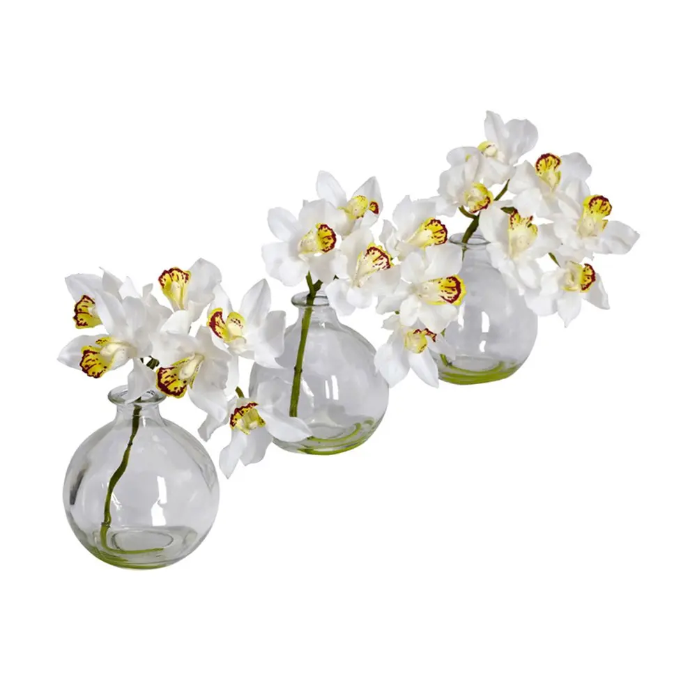 

Cymbidium Искусственные цветы с вазой (набор из 3), белый