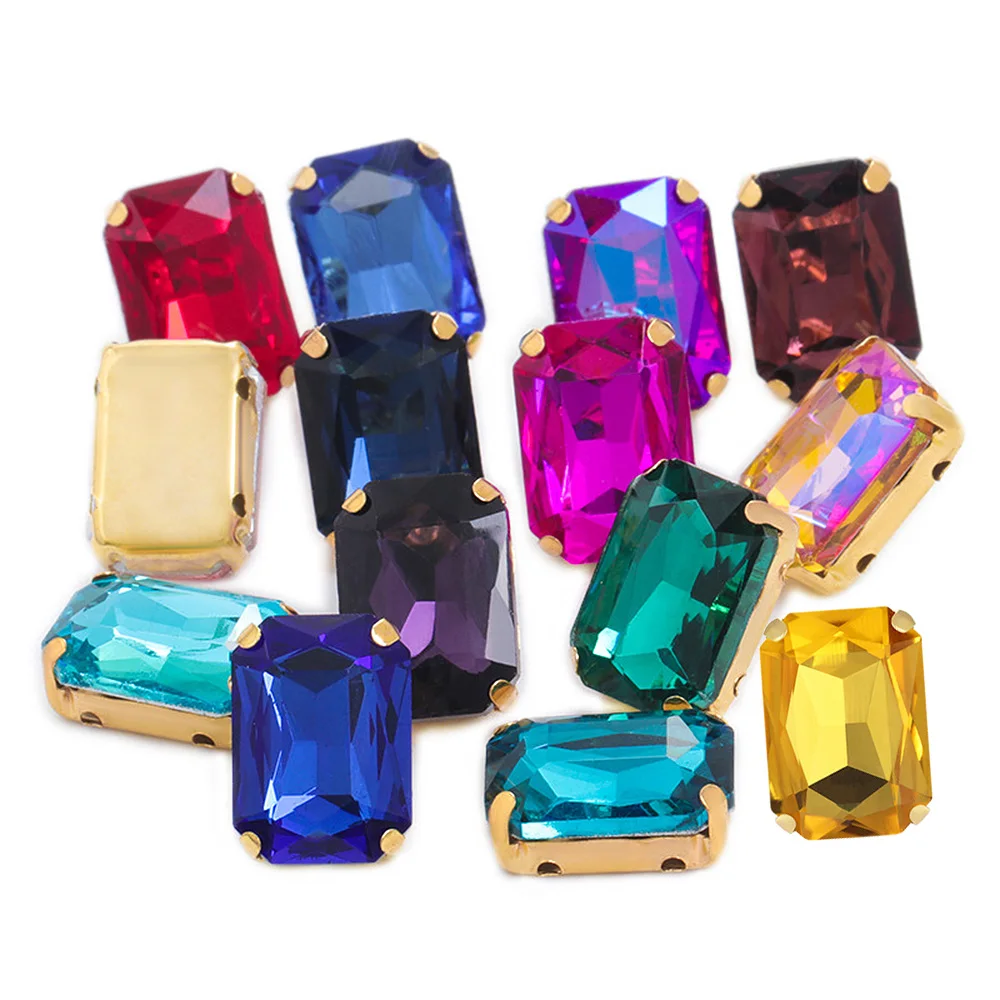 

20pcs-100pcs Gold Claw Rhinestones fFatback Rectangular gGitter Crystals Stones Beads Fabric Gament Bag Sew On Rhinestones Gems