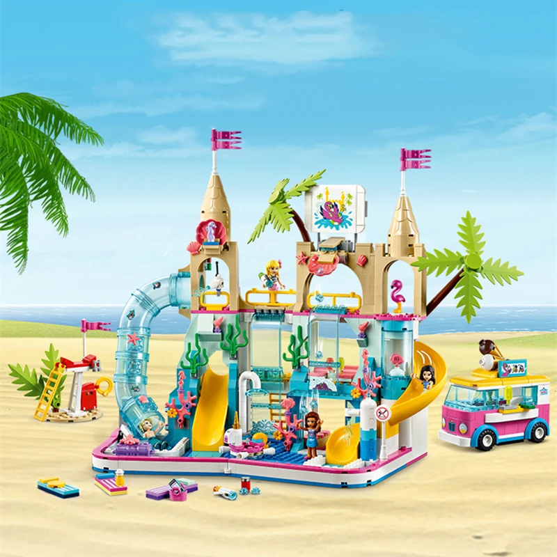 

In Stock Girl Friend Summer Fun Water Park Bricks Creative House Building Blocks Toys For Children Birthday Christmas Gift 41430