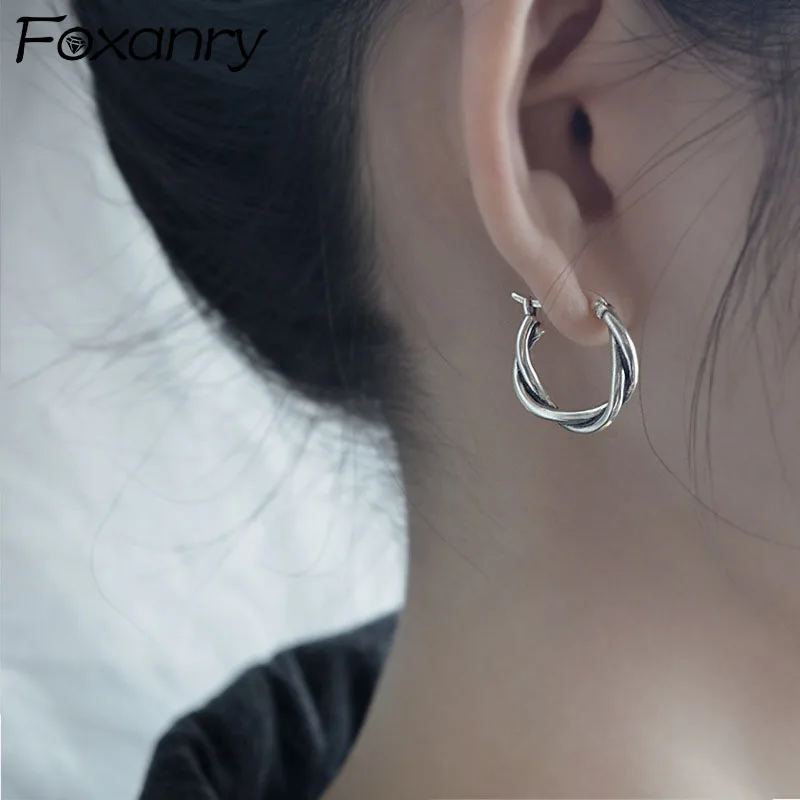 

Evimi Prevent Allergy 925 Standard Silve Hoop Earrings For Women Fashion Punk Vintage Simple Twist Design Party Jewelry Gifts