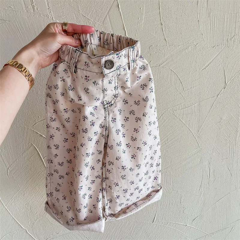 Fashion Girls Floral Casual Pants Cute Flower Print Baby Girl Trousers Children's Harem Pants Cotton Kids Pants Clothes