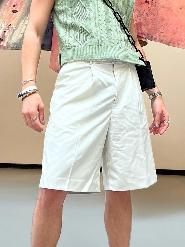 

Y2K Fashion Bermuda Shorts Men Summer New White Thin Baggy Fit Pantalones Cortos De Hombre Pleated Loose Straight Casual Shorts