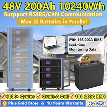 48V 200Ah LiFePO4 Battery 150Ah 100Ah 51.2V 10KWh with RS485 CAN Max 32pcs in Parallel Lithium Iron Phosphate Battery