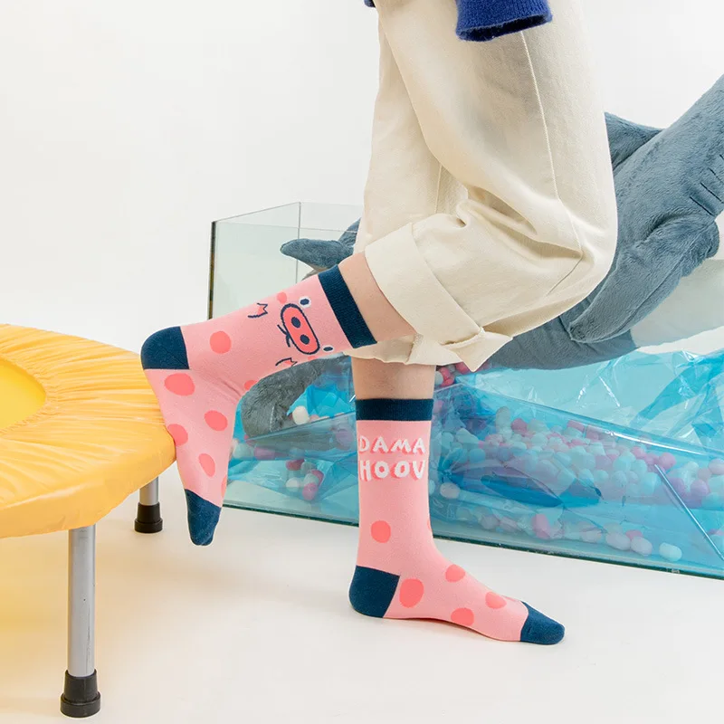 

Spring and Summer New Winter Wild Zoo Cartoon Illustration Women's Socks Cute Trendy Socks Cotton Socks Middle Tube Socks