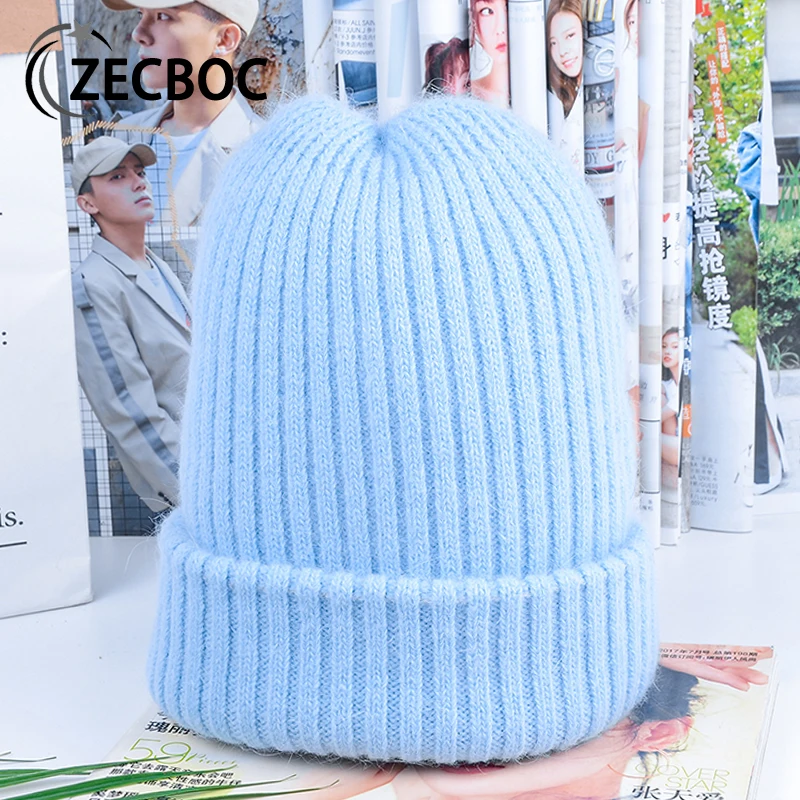 

Hot Selling Winter Hat Real Rabbit Fur Female Hat For Women Fashion Warm Knitted Beanie Hat Unisex Solid Adult Casual Beanie Cap