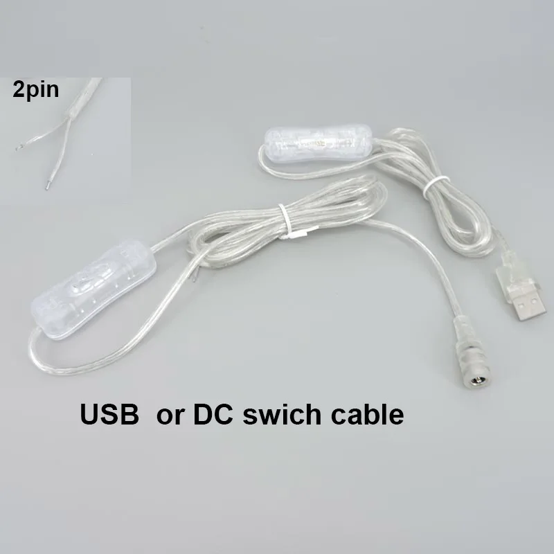 2 м 2Pin прозрачный DC USBmale Женский 5 в 12 В кабель переключатель кнопка питания 3 А разъем Удлинительный шнур для детской неоновой полосы
