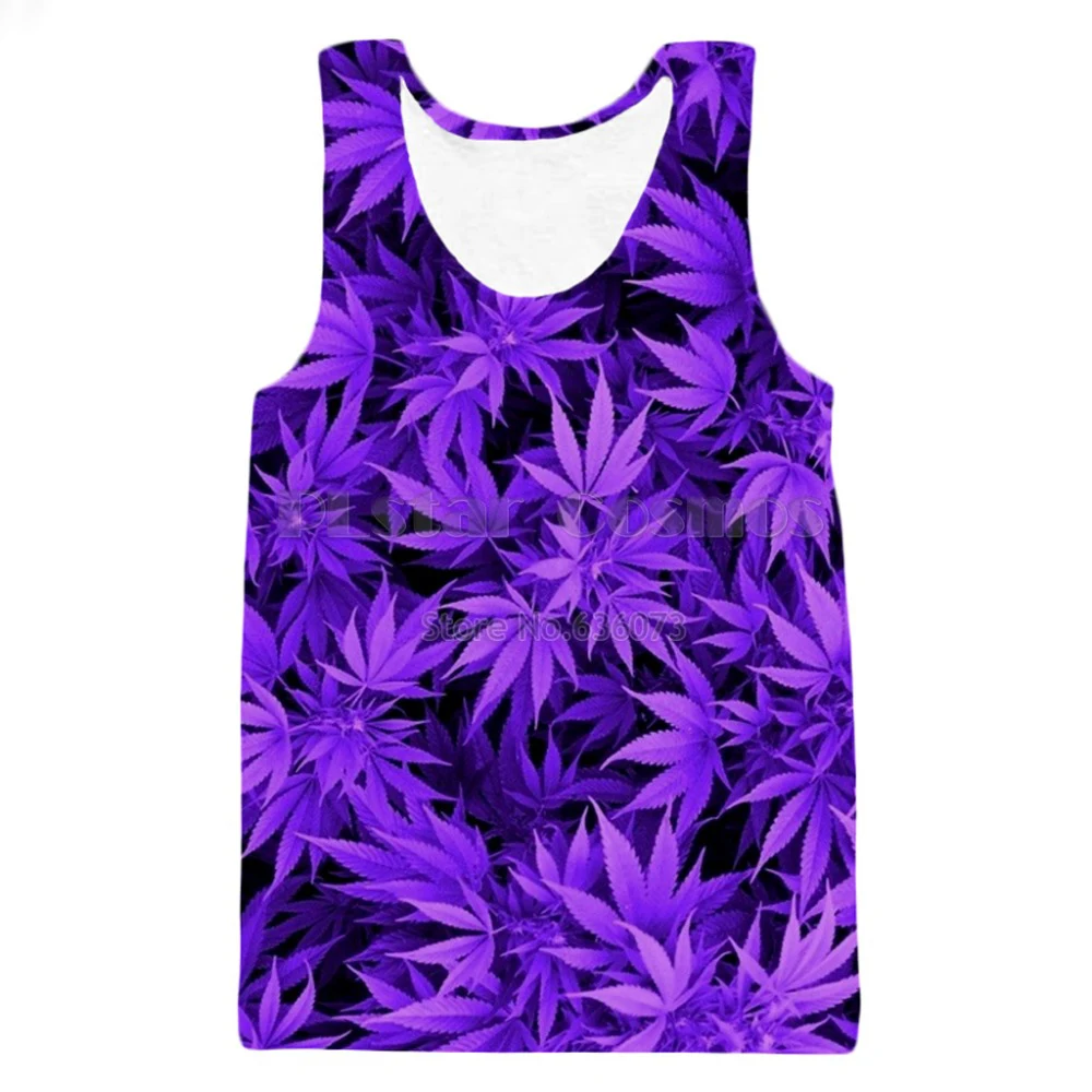 

PLstar Cosmos Brand Clothing 2018 Summer New Fashion Harajuku Style Purple Weed Print 3D Men's and Women's Tank Top