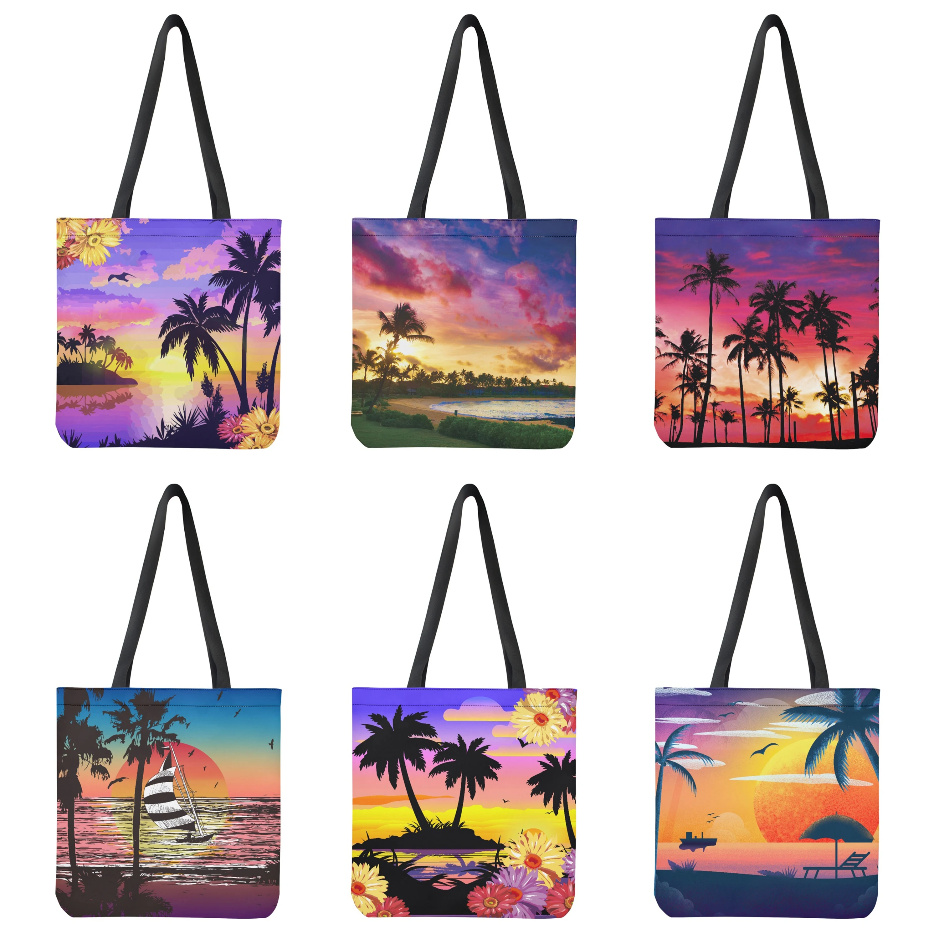 

FORUDESIGNS Sunset Beach Island Printing Casual Travel Handbag High Quality Foldable Shopping Bag For Women Big Pouch حقيبة مربع