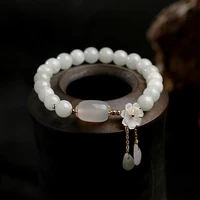 natural jade stone bracelet 14k plated gold bead natural shell flower jadeite raindrop charms 7 5mm round beaded bracelets