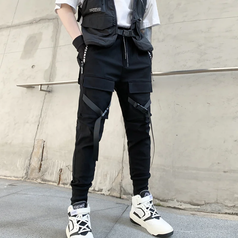 

Men Drawstring Strap Elastic Waist Pants Solid Color Thin Male Men Beam Feet Cargo Pants for Daily Life