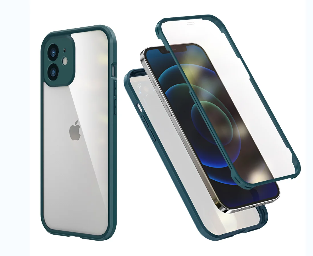 

Прозрачный чехол 2-в-1 для Apple iPhone 11/12/13 Pro Max, прозрачный цветной двухсторонний стеклянный противоударный чехол с защелкой