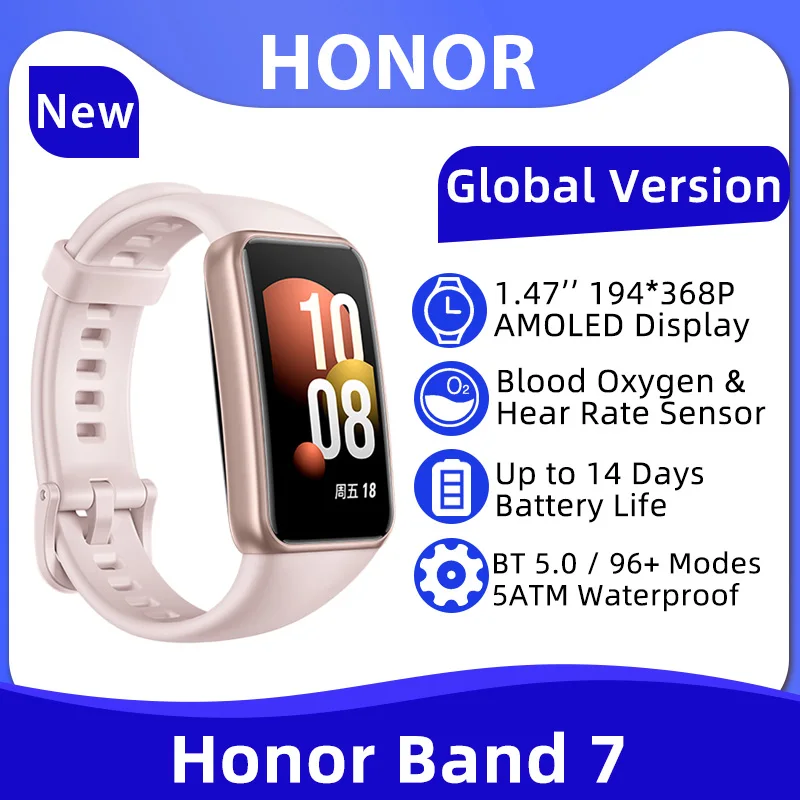 

Global Version Honor Band 7 Smart Bracelet 1.47'' AMOLED Screen Blood Oxygen Heart Rate Monitor 5ATM Smartband Bluetooth 14 Days