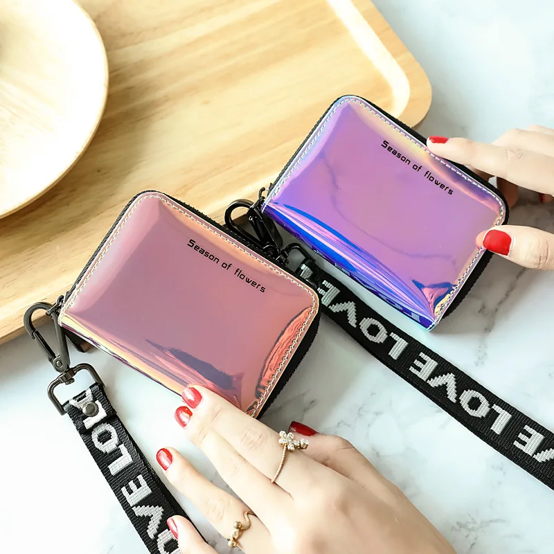 2023new Women's Expanding Card Holder Laser Halter Zipper Card Case Female Cute Multi-card-slot Card Holder Porta Credencial