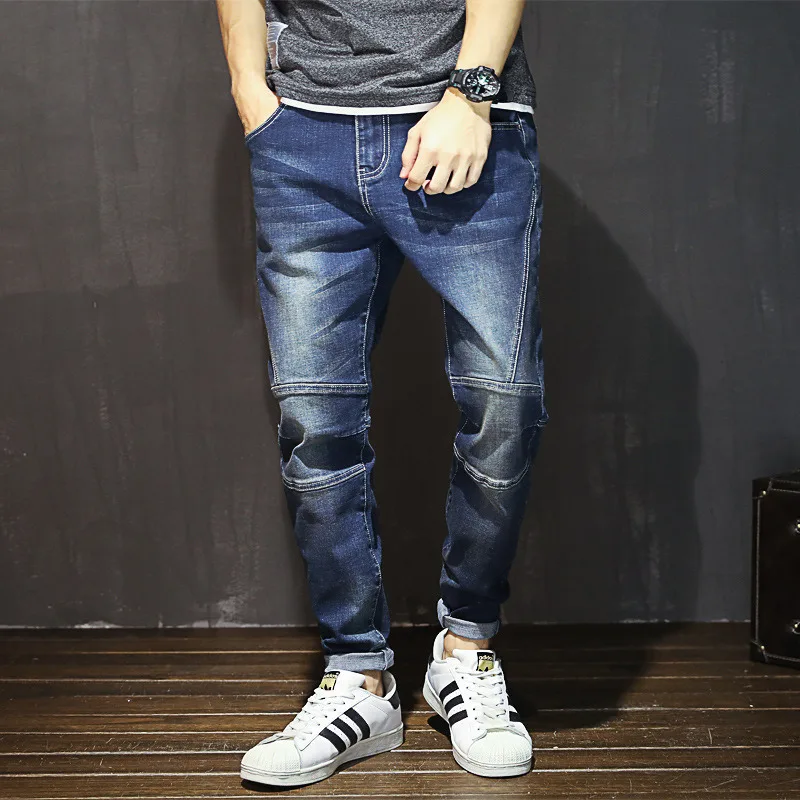 

Men's Korean version of loose jeans washed jeans men's trousers elastic feet
