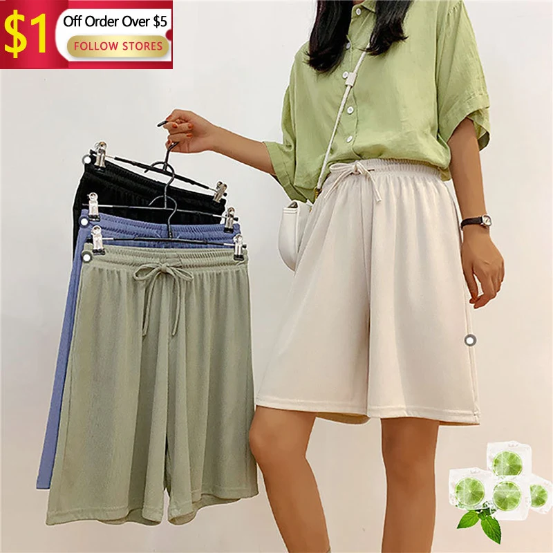 

Summer New Loose Large Size Casual Shorts Women'S Solid Color High Waist Casual Home Pants Wide Leg Pants