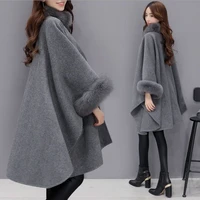 elegant round faux fur coat cape autumn winter big long sawl full trim patchwork woolen cloak overcoat parka 2022