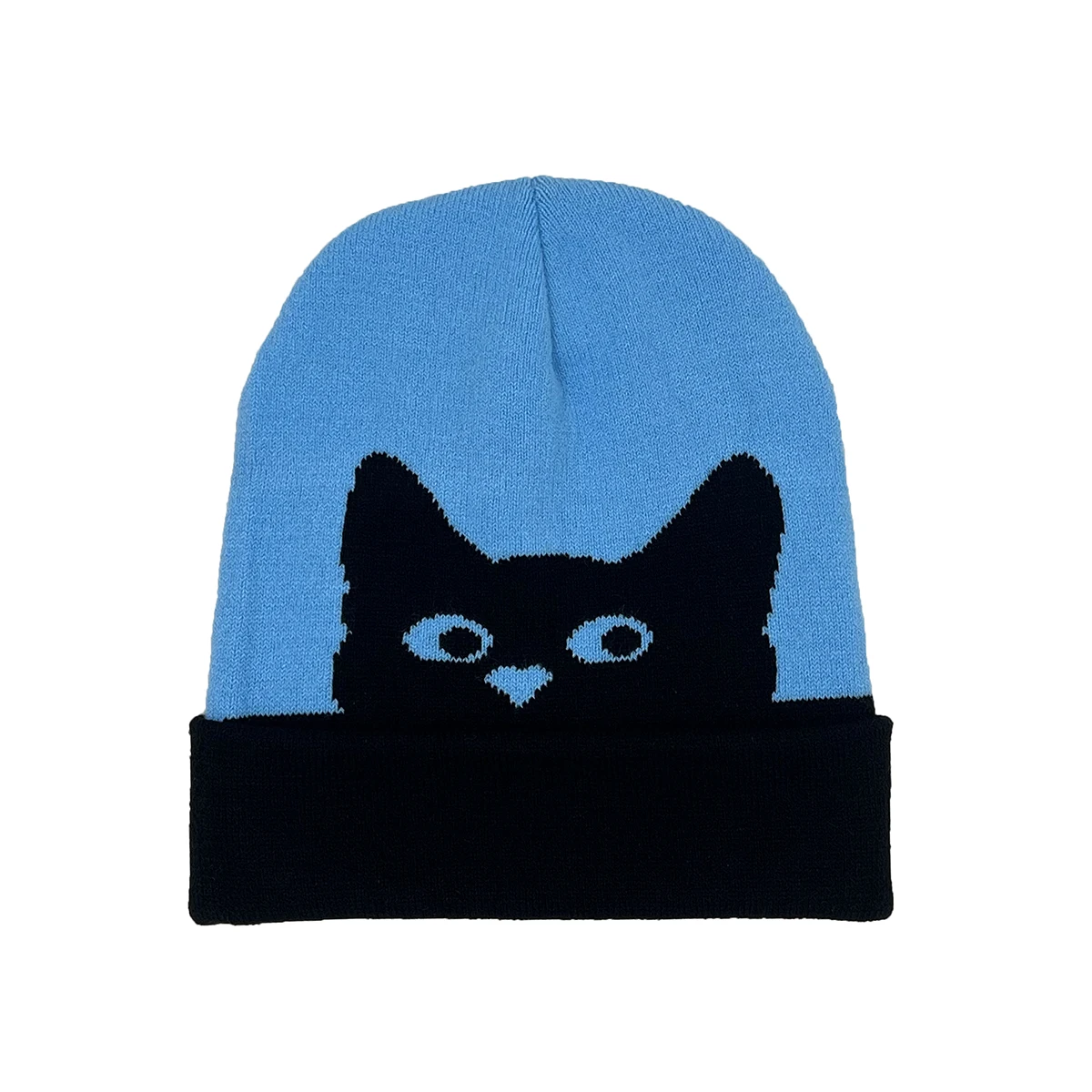 Модная жаккардовая вязаная шапка с милым черным котом зимняя теплая спортивная