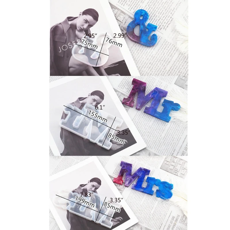 

652F 3 Pack DIY Alphabet Letter Mr & Mrs Epoxy Resin Casting Molds Art Craft Tools