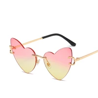 2022 fashion rimless heart sunglasses women luxury brand personality frameless love heart shaped sunglasses cutting lens eyewear