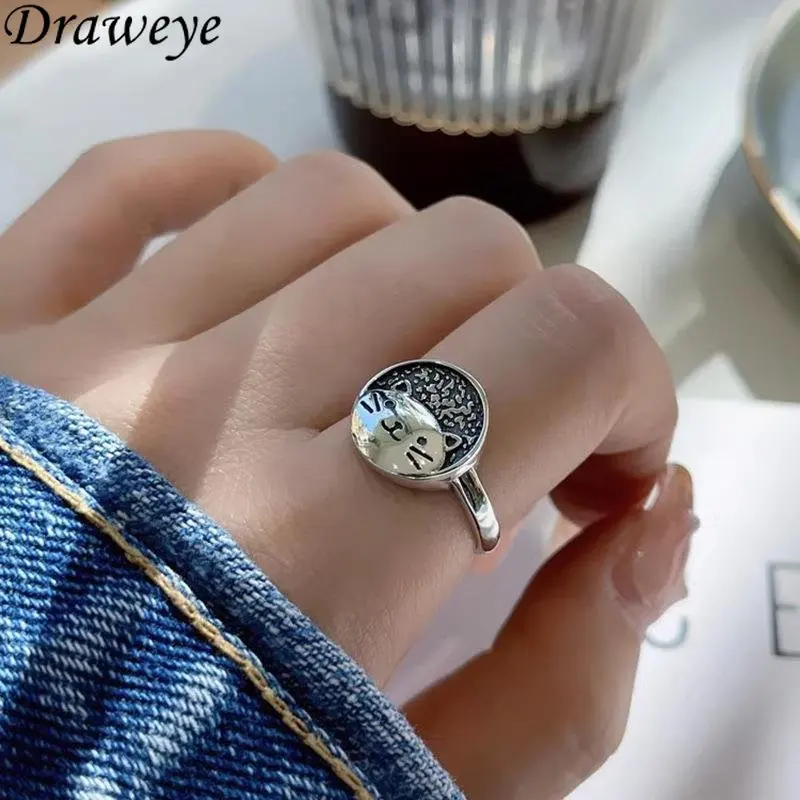 

Кольца Draweye с мультяшными животными для женщин, металлические корейские модные милые кольца на указательный палец, Женские винтажные простые ювелирные изделия