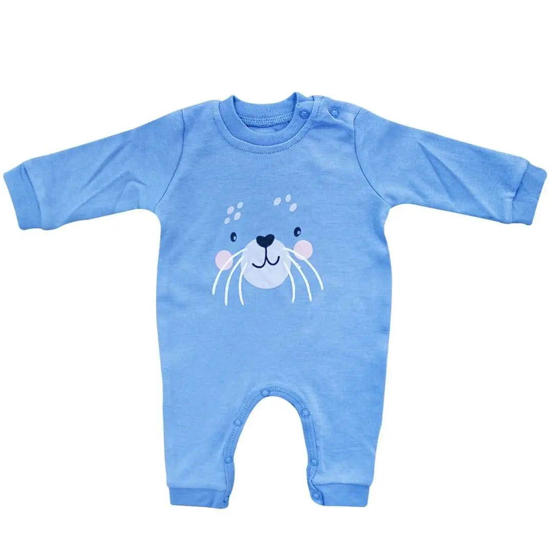 

Patterned Snaps Blue Baby Jumpsuit