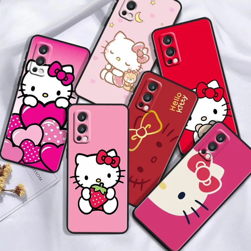 Hello Kitty Cat Cartoon For OnePlus 11 10T 10R 9R 8T 7T Nord N300 N200 N100 2T CE2 Lite N20 N10 Pro Black Soft Phone Case