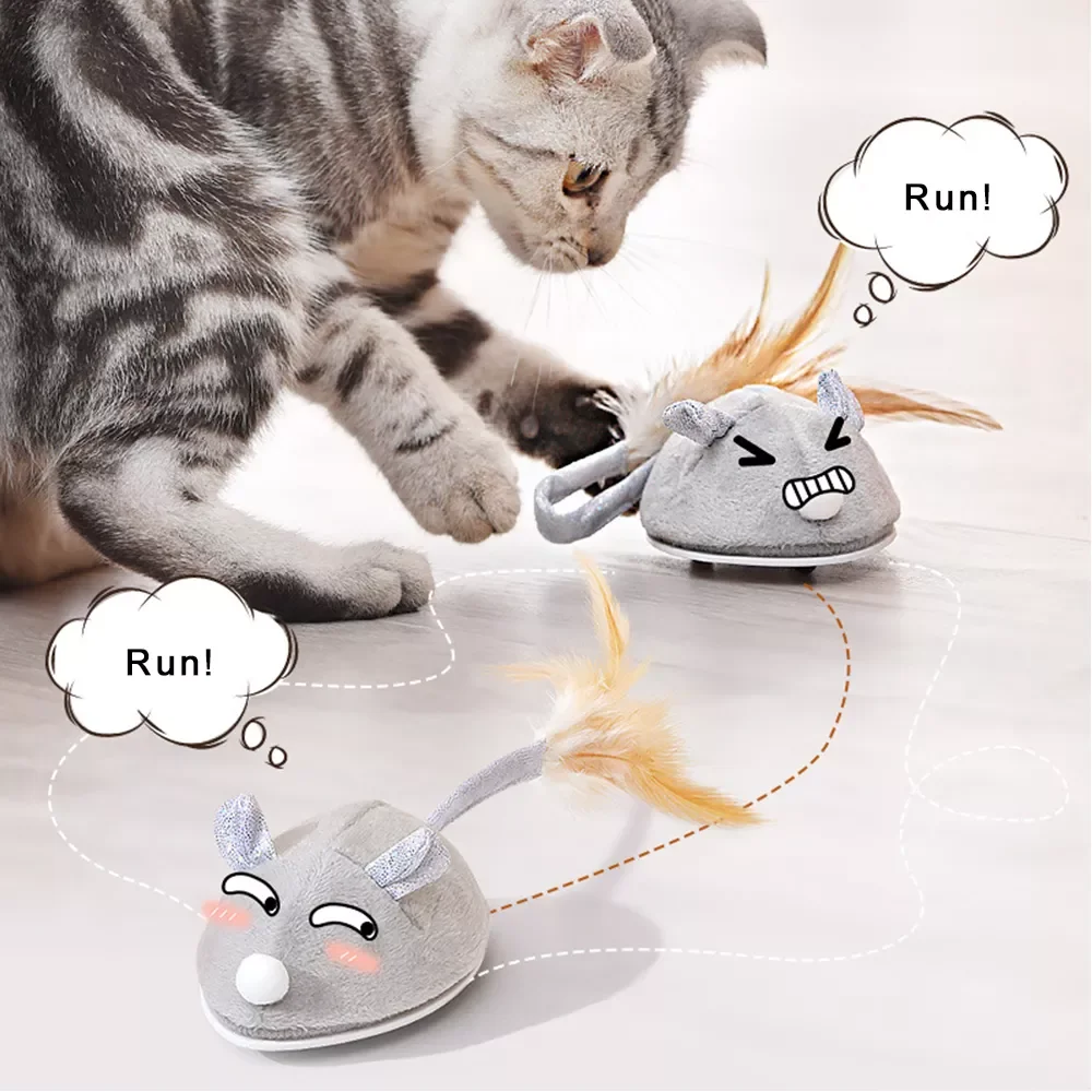 

2023NEW Smart Toys Sensing Mouse Interactive Stuffed ToyCat Teaser Self-Playing USB Charging for Kitten Mice Indoor Playing
