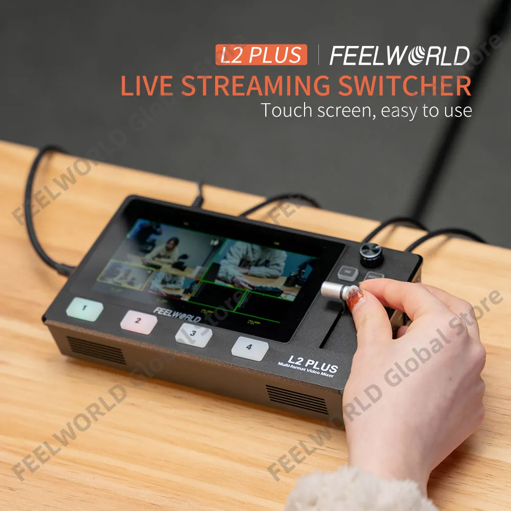 

FEELWORLD L2 PLUS Multi-Camera Video Mixer Switcher with 5.5" LCD Touch Screen PTZ Control Chroma Key USB3.0 for Live Streaming