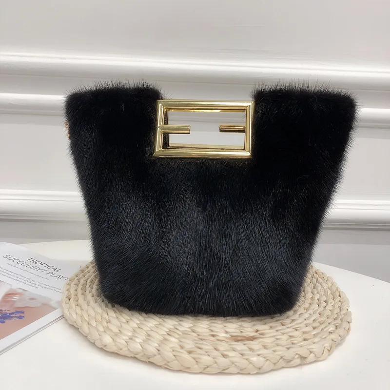 Fashion High-end New Women's Bags High-end Imported Mink Fur Bags Literary Shoulder Bags Messenger Bags Trendy Texture Handbags