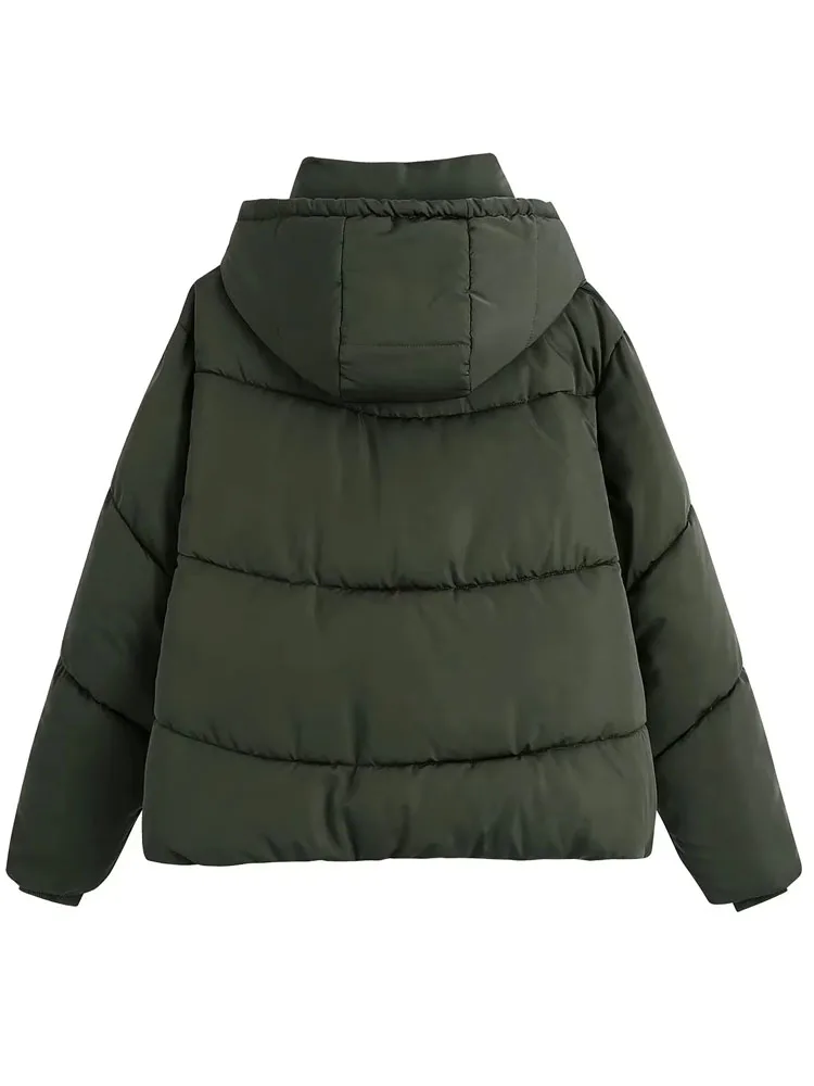 PAILETE Women 2022 fashion hooded padded jacket coat vintage long sleeve pockets female outerwear chic tops