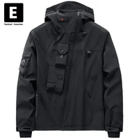 mens cargo jacket black jacket coat tactics techwear streetwear autumn function hooded jackets male outdoor outerwear