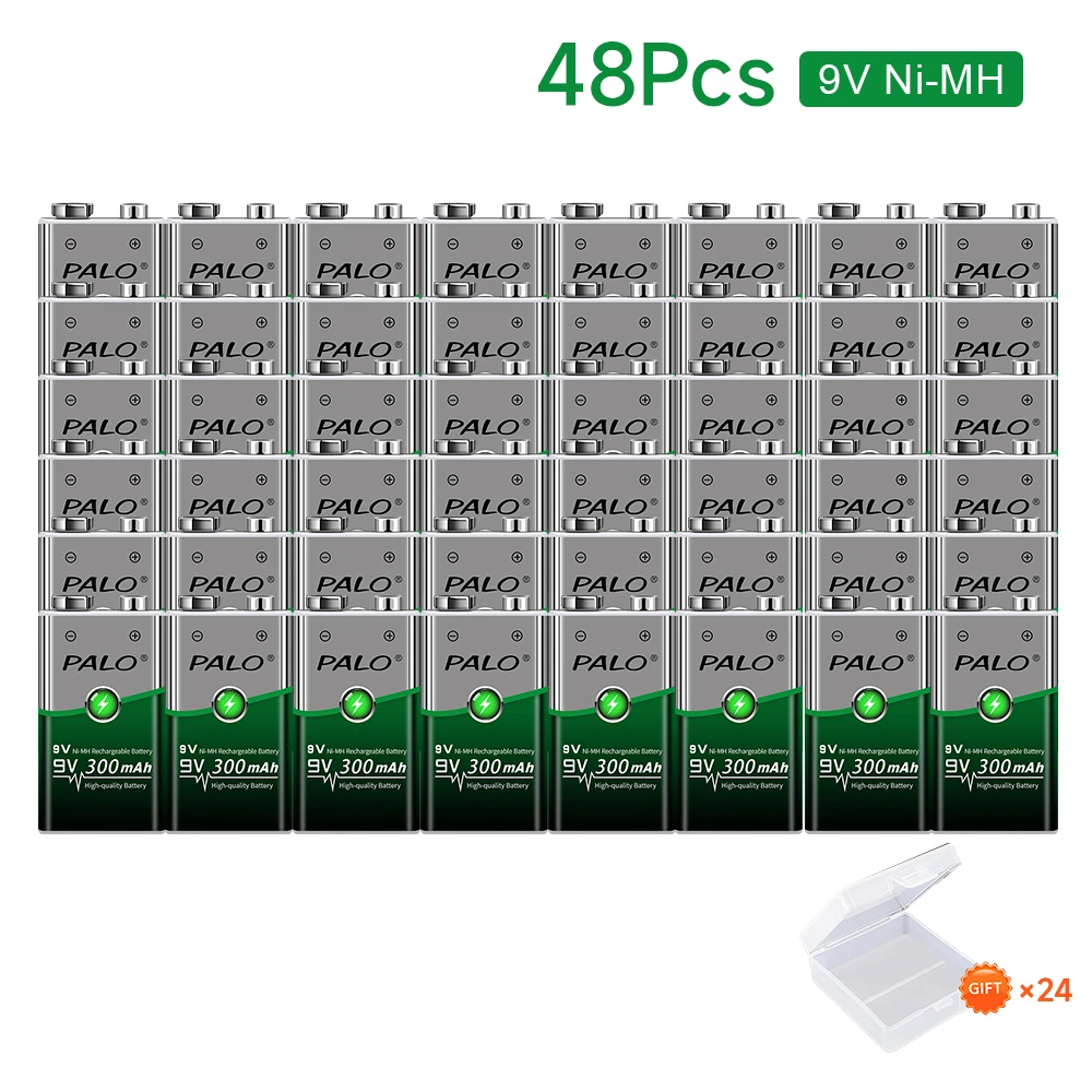 

Аккумуляторная батарея PALO, 48 шт., 9 В, 300 мАч, 6F22, 9 В, никель-металлогидридные аккумуляторы для мультиметра, микрофона, игрушек, пульта дистанционного управления KTV