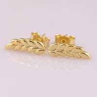 authentic 925 sterling silver sparkling gold curved grains ear of wheat stud earrings for women wedding gift pandora jewelry