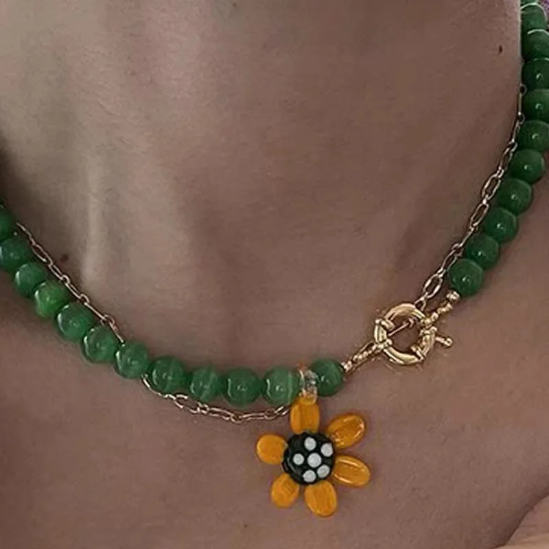 

Новый дизайн, подвеска в виде подсолнуха ручной работы из цветного глазурованного опала