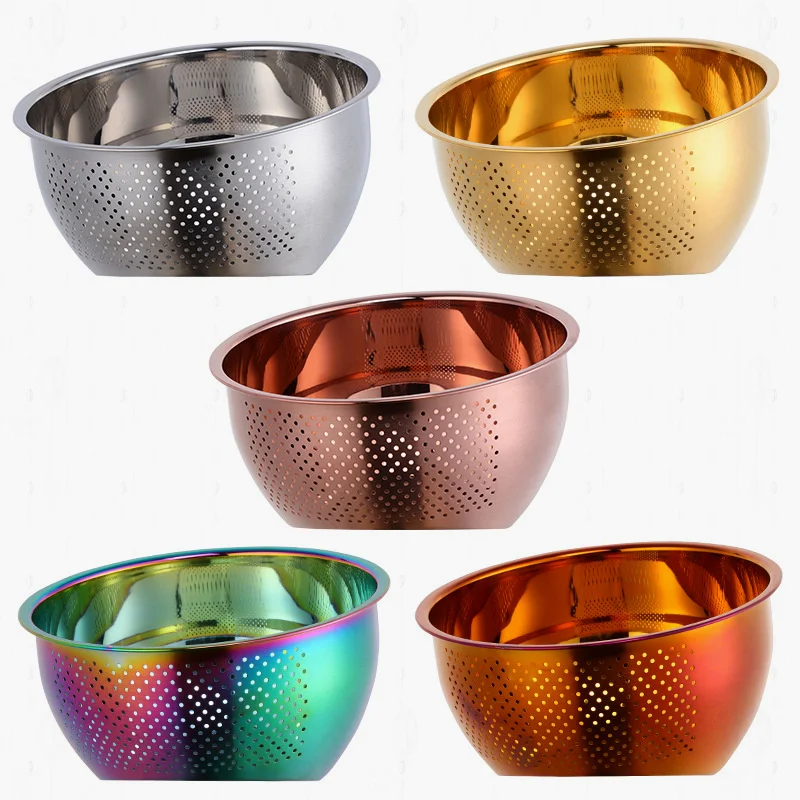 1pc strainer basket stainless steel washing filter rice rose gold strainer colorful basket sieve drainer kitchen gadget free global shipping