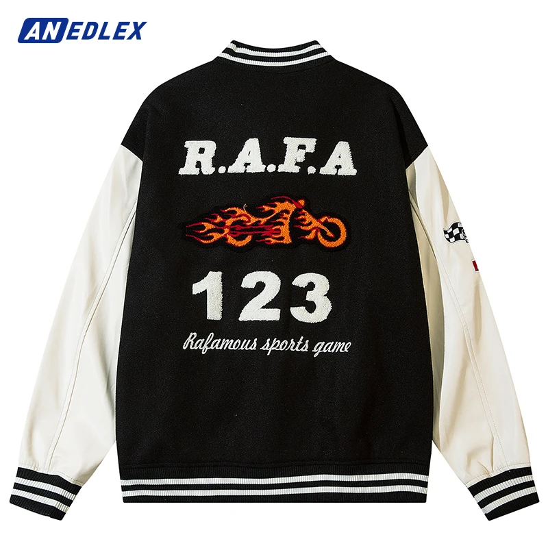 

Бейсбольная куртка в стиле ретро с надписью и вышивкой пламени, винтажная куртка-бомбер в стиле хип-хоп, свободная куртка-бомбер в стиле Хар...