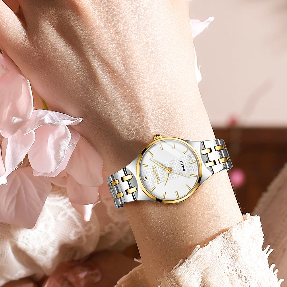 CHENXI Stainless Steel Couple Watches For Women Men Waterproof Quartz Wristwatches Ultra-thin Fashion Luxury Lover's Watch Gifts