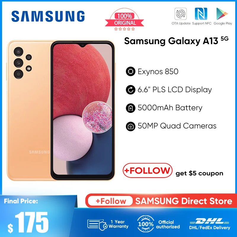 Samsung Galaxy A13 A135F-DS Android 12 Smartphone Exynos 850 Octa-core 5000mAh Battery 15W Fast Charge Mobile Phone Cellphone