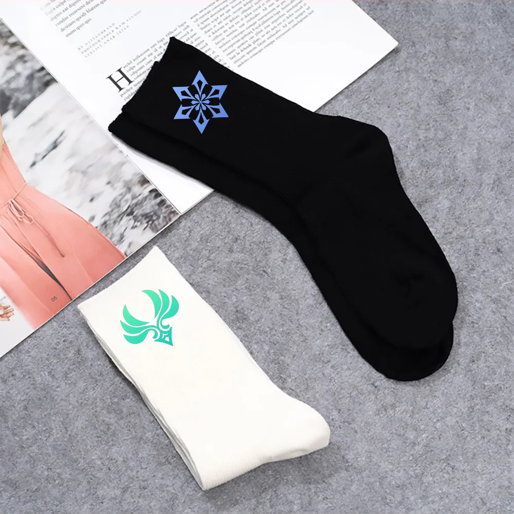 

Anime Genshin Impact Cosplay Socks Printed White Black Cotton Sock Men Women Unisex Casual Spring Autumn Socks Christmas Gifts