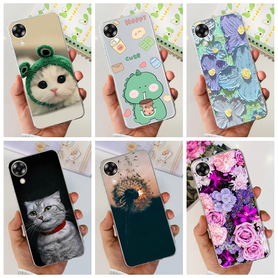 Чехол с милым котом динозавром цветочным принтом для OPPO A17K A17 4G 2022 мягкий