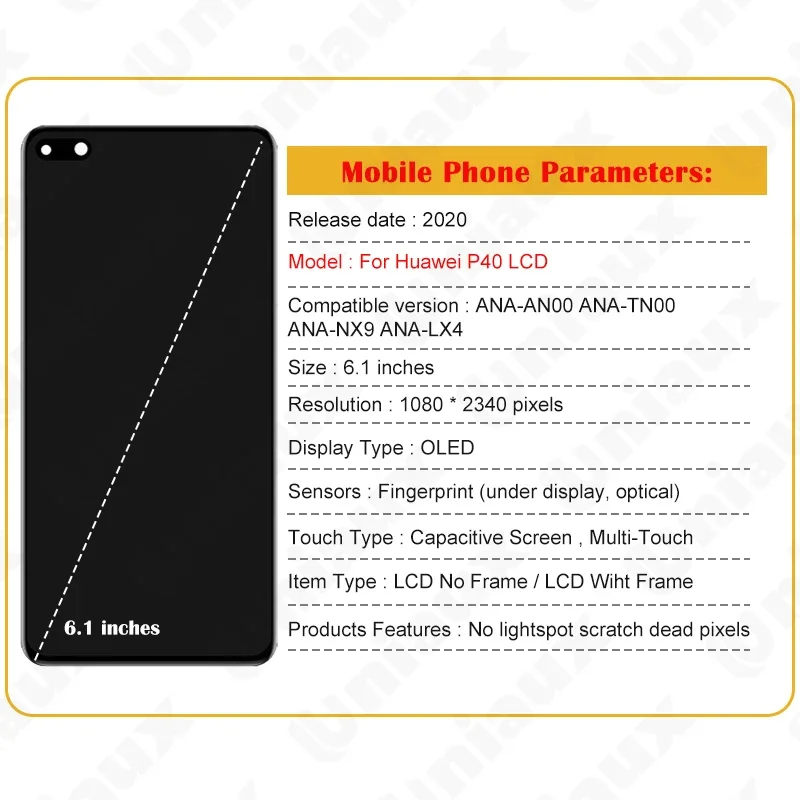 6 1 &quotдля Huawei P40 ЖК-дисплей ANA-AN00 ANA-TN00 ANA-NX9 ANA-LX4 Дисплей Сенсорный экран для Запасные