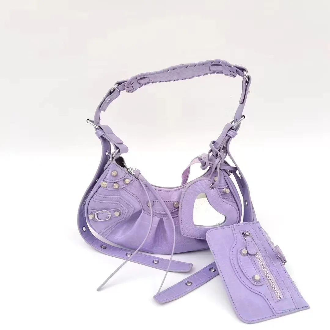 

Classic 2022 Le Cagole Crocodile Bags Design Handbag Rivet Leather Half Crescent Saddle Shoulder Diagonal Strap Female Bag