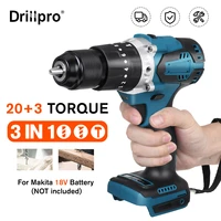 drillpro 3 in 1 brushless cordless electric impact drill hammer 13mm 203 torque electric screwdriver for makita 18v battery