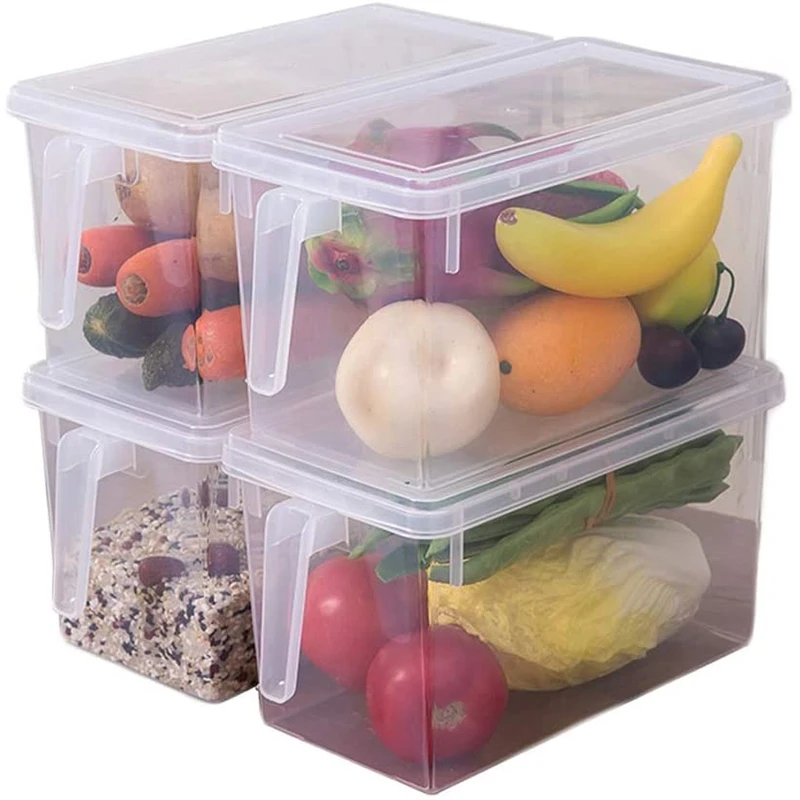 

4 Pcs Plastic Food Storage Box, With Lid And Handle, Food Storage Storage Box, Suitable For Kitchen Refrigerators