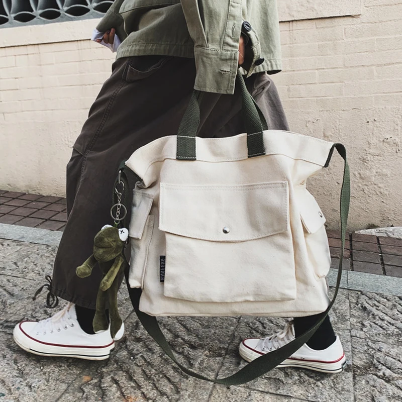 Women Handbags Black/white/green/yellow Solid Color Canvas School Bag Large Tote