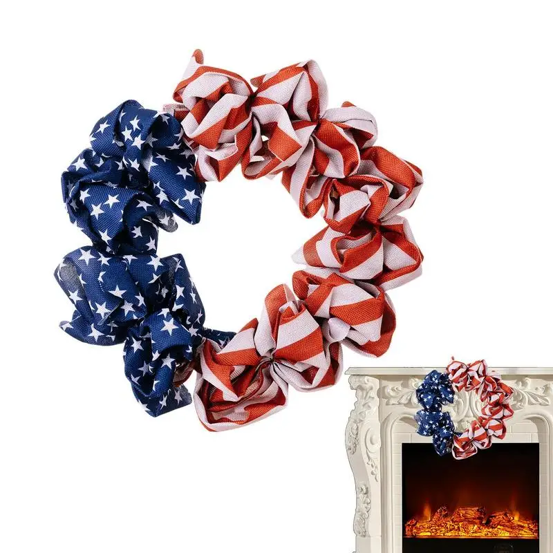 

Patriotic Wreath For Front Door 40cm/15.74inch Red White And Blue Burlap Memorial Day Door Wreath Fabric 4th Of July Decorations