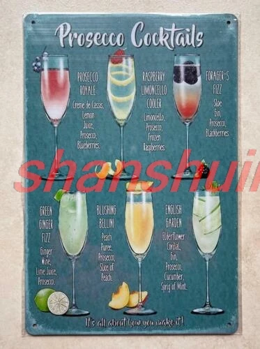 PROSECCO COCKTAILS MENU PLAQUE SIGN PUB BAR MAN CAVE GARAGE PARTY GIN 20 x 30 см kk