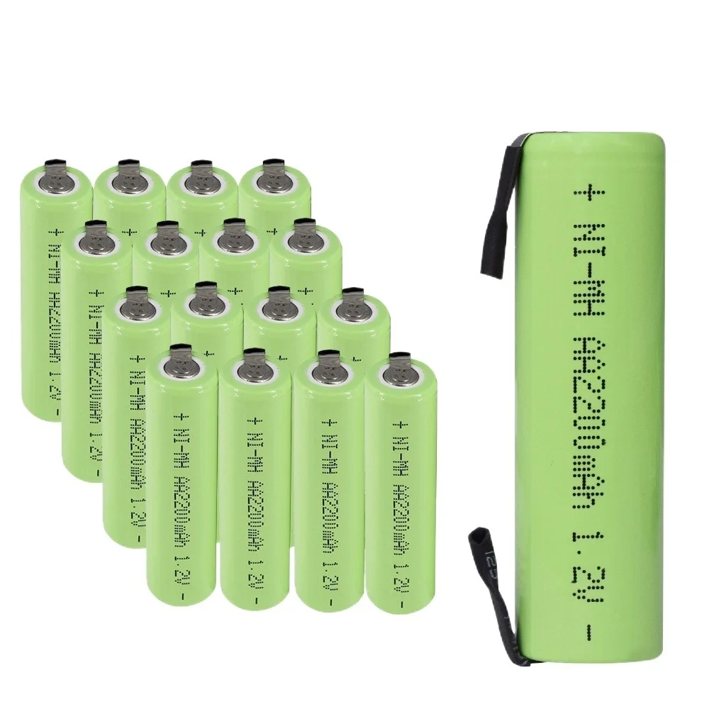 

1.2V AA rechargeable battery 2200mah nimh cell Green shell with welding tabs for Philips electric shaver razor toothbrush