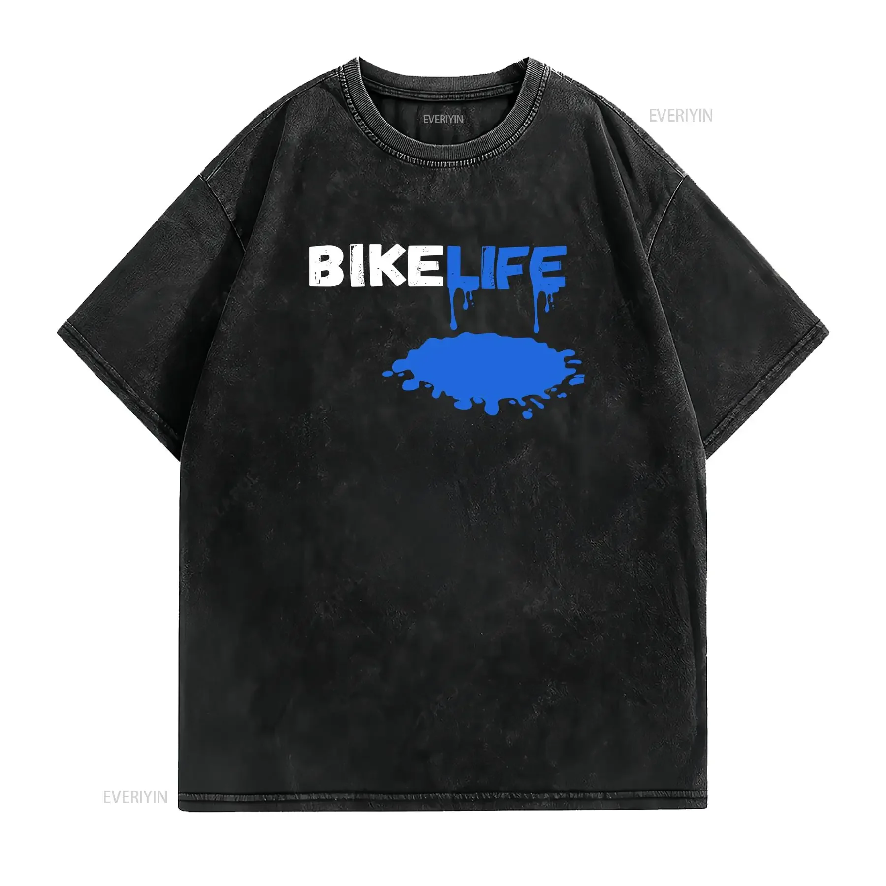 Фото BikeLife Drip Blue Paint Overspray Велосипедист Футболка Мотоцикл BMX Велоспорт Dirtbike Riders винтажная стираная дизайнерская одежда №2